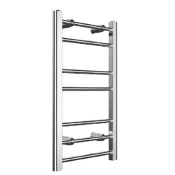 VURTU5 Heated Towel Rail Radiator With Luxury Ladder Style & 7 Horizontal Round Tubes In Chrome - 700mm X 400mm