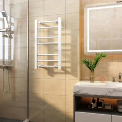 VURTU5 Luxury Ladder Style Heated Towel Rail Radiator With 7 Horizontal Round Tubes 700mm X 400mm - White -Triton None Store 13109590 9824904158876644