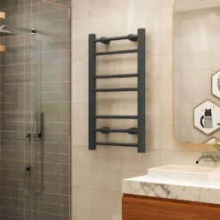 VURTU5 Ladder Style Heated Towel Rail Radiator With 7 Horizontal Round Tubes 700mm X 400mm - Anthracite -Triton None Store 13109591 8924904157580683