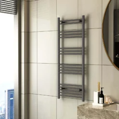 VURTU5 Ladder Style Heated Towel Rail Radiator & 17 Horizontal Round Tubes 1200mm X 600mm - Anthracite -Triton None Store 13109592 3204904157727902