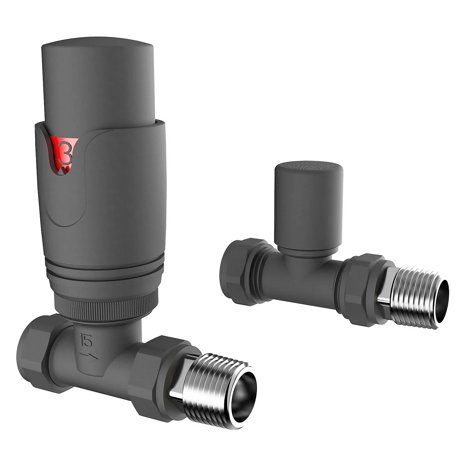VURTU13 Straight Thermostatic Radiator Valve & Lockshield In Anthracite - Pair 3 VURTU13 Straight Thermostatic Radiator Valve & Lockshield In Anthracite - Pair