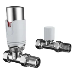 VURTU11 Straight Thermostatic Radiator Valve & Lockshield In Chrome - Single