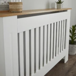Lloyd Pascal Radiator Cover With Vertical Slatted Design In White & Natural - Medium -Triton None Store 13168206 1884931990835609