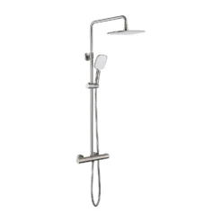 Hunsdon Thermostatic Valve, Square Overhead And Hand Shower Brushed Nickel