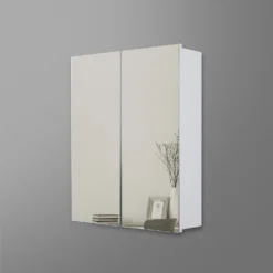 Double Door Mirrored Bathroom Cabinet - White -Triton None Store 13526333 1344944670101213