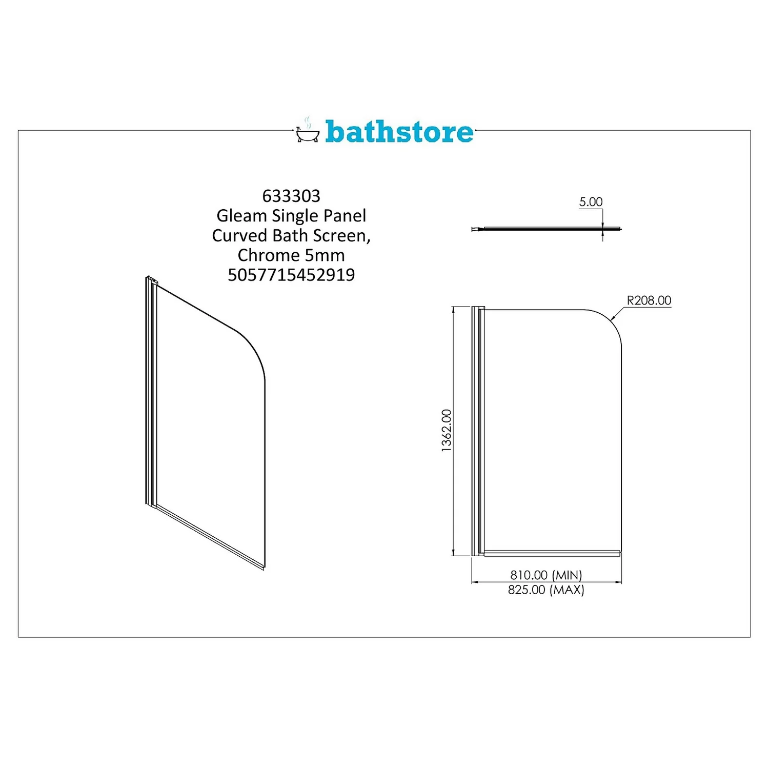 Bathstore Gleam Single Panel Curved Bath Screen 7 Bathstore Gleam Single Panel Curved Bath Screen - Image 5