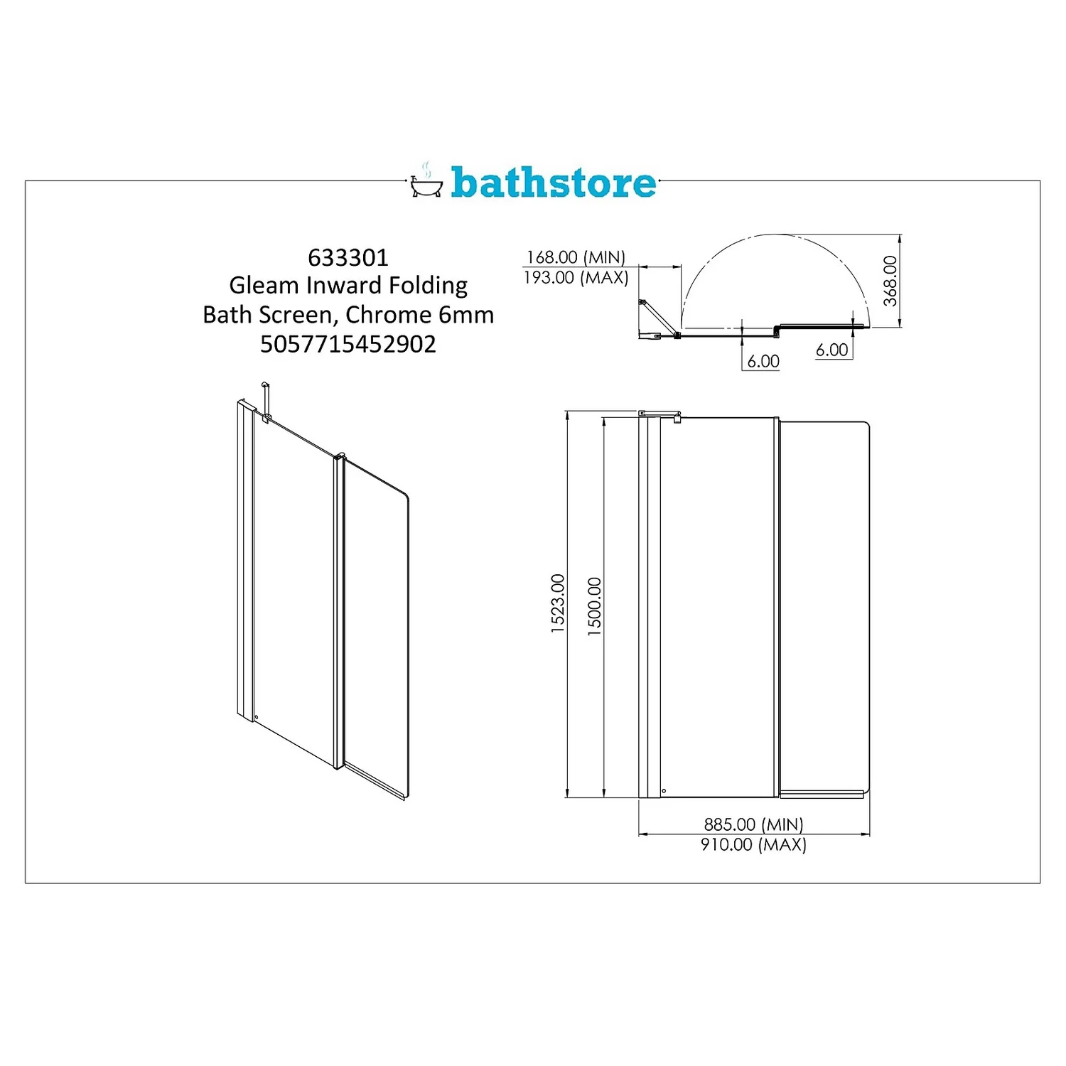 Bathstore Gleam Inward Folding Bath Screen 7 Bathstore Gleam Inward Folding Bath Screen - Image 5