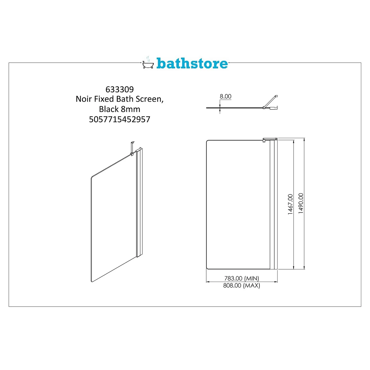 Bathstore Noir Fixed Bath Screen Black 7 Bathstore Noir Fixed Bath Screen Black - Image 5