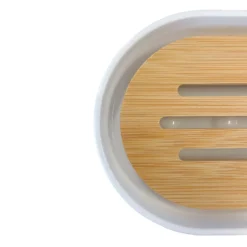 Homebase Soap Dish - White & Bamboo -Triton None Store 13660817 4194984543479381