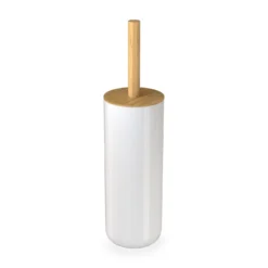 Homebase Toilet Brush And Holder - White & Bamboo