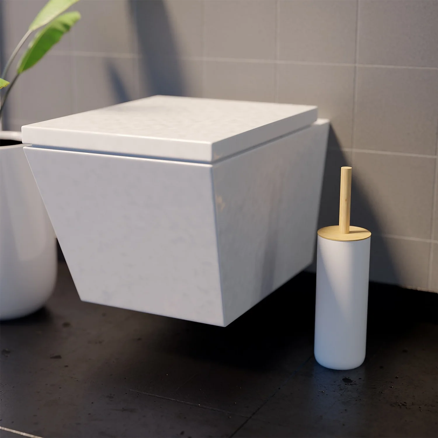 Homebase Toilet Brush And Holder - White & Bamboo 4 Homebase Toilet Brush And Holder - White & Bamboo - Image 2