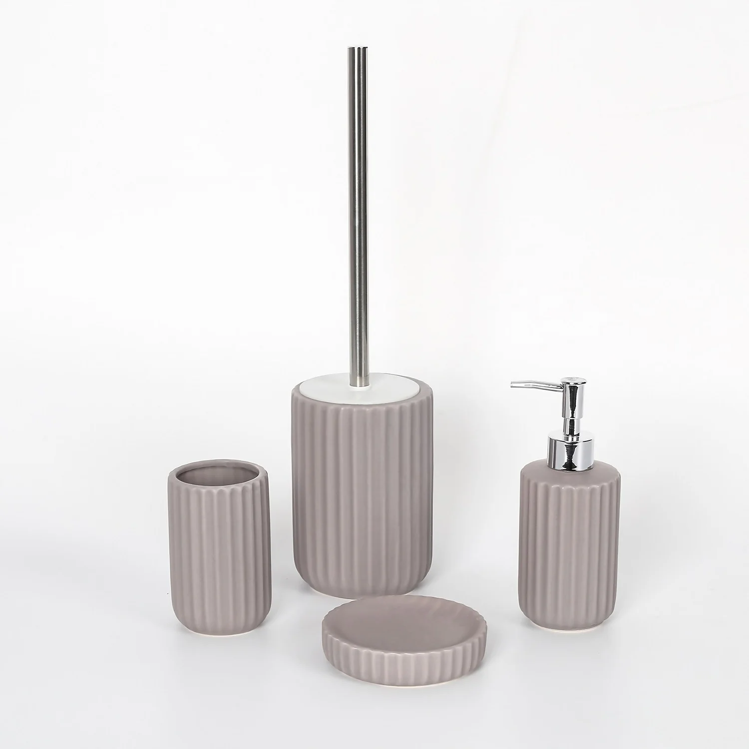 Ceramic Soap Dispenser - Grey Ridged 4 Ceramic Soap Dispenser - Grey Ridged - Image 2