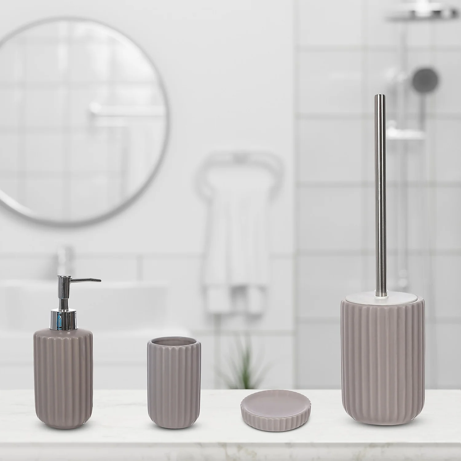 Ceramic Soap Dispenser - Grey Ridged 5 Ceramic Soap Dispenser - Grey Ridged - Image 3