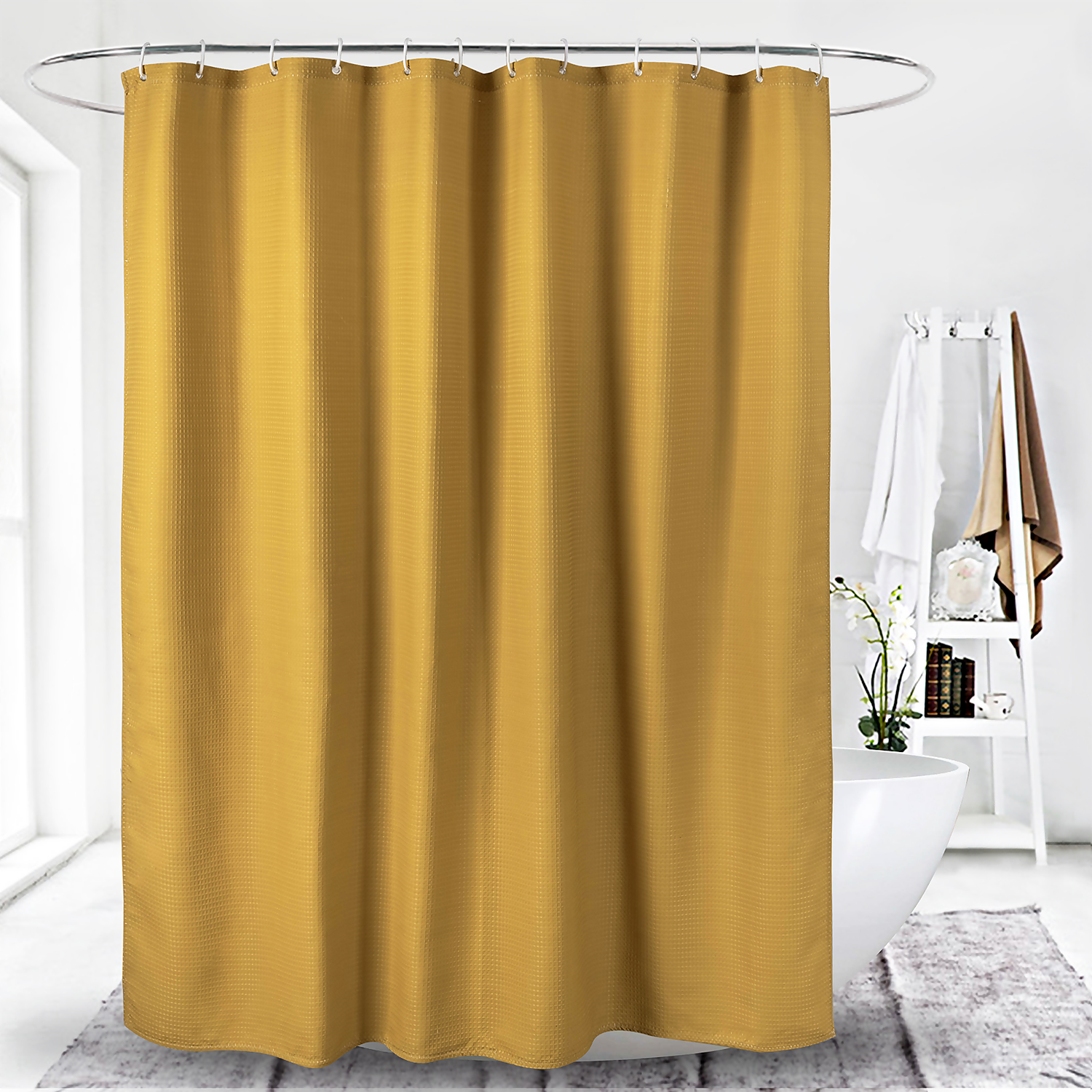 Homebase Waffle Ochre Shower Curtain 4 Homebase Waffle Ochre Shower Curtain - Image 2