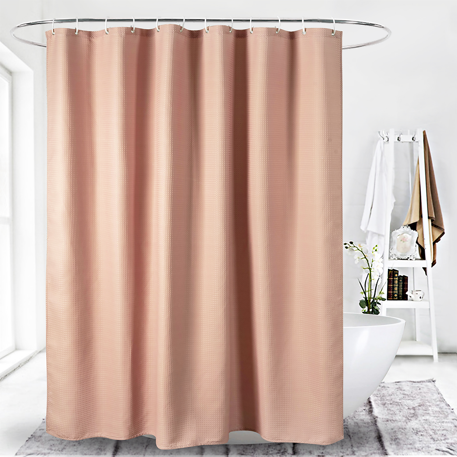 Homebase Waffle Blush Pink Shower Curtain 4 Homebase Waffle Blush Pink Shower Curtain - Image 2