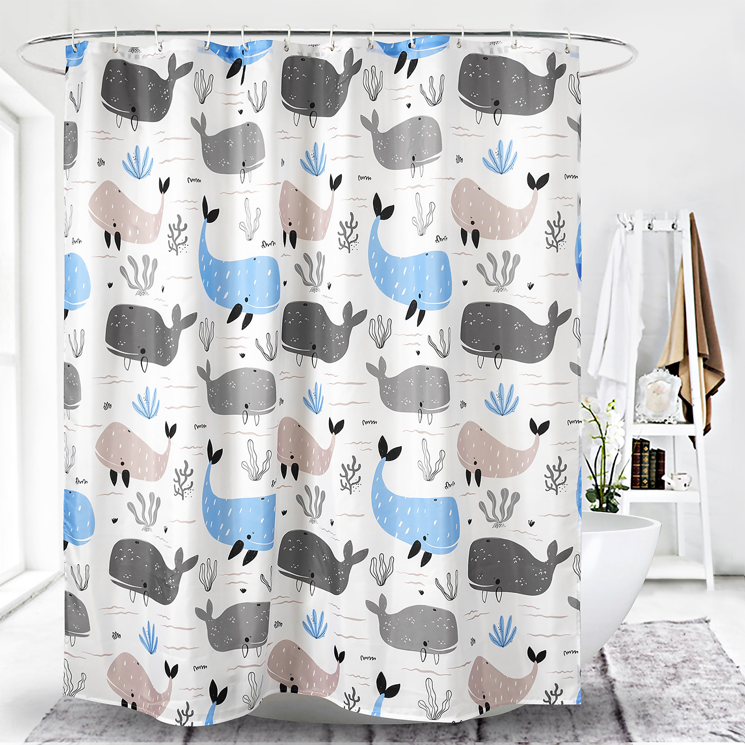 Homebase Whales Shower Curtain 4 Homebase Whales Shower Curtain - Image 2