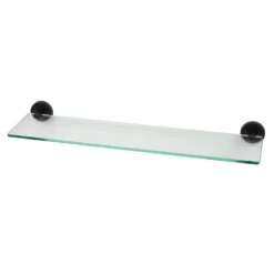 Glass Bathroom Shelf - Black Round Mounting Brackets