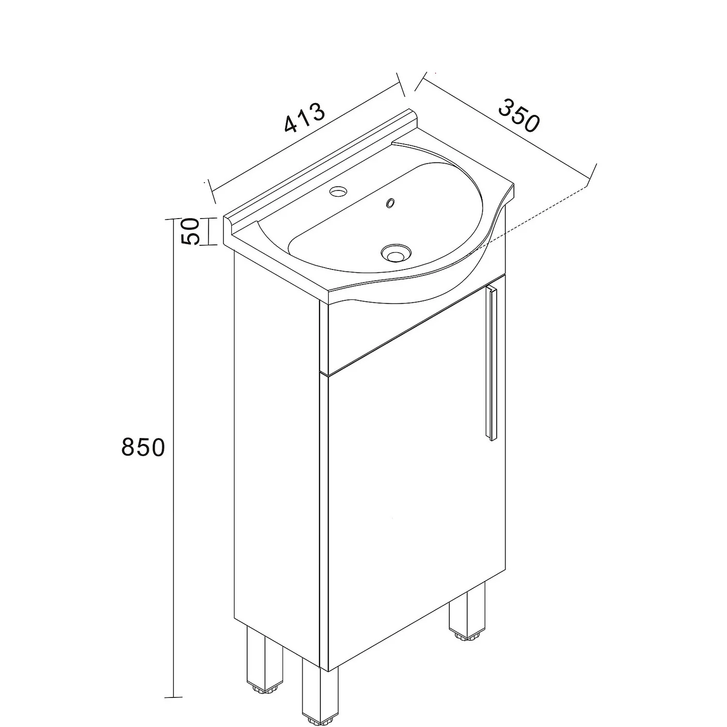 Hexton 413mm Vanity Unit High Glossy With Ceramic Basin 4 Hexton 413mm Vanity Unit High Glossy With Ceramic Basin - Image 2