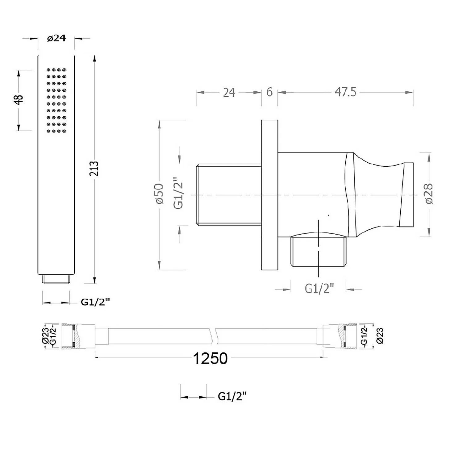 Aqualona Shower Handset, With Hose, Wall Outlet And Holder - Matt Black Finish 6 Aqualona Shower Handset, With Hose, Wall Outlet And Holder - Matt Black Finish - Image 4