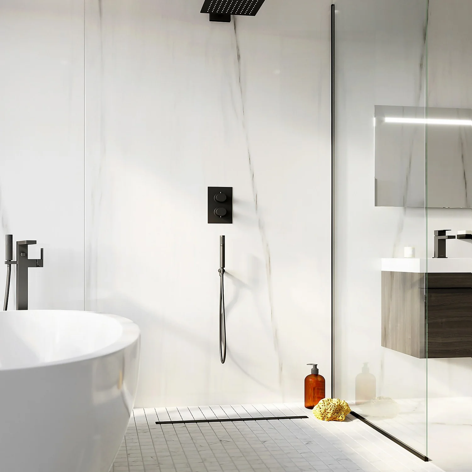 Aqualona Shower Handset, With Hose, Wall Outlet And Holder - Matt Black Finish 4 Aqualona Shower Handset, With Hose, Wall Outlet And Holder - Matt Black Finish - Image 2