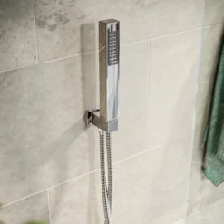 Aqualona Square Shower Handset, With Hose, Wall Outlet And Holder - Chrome Finish -Triton None Store 13914207 8135011531583085