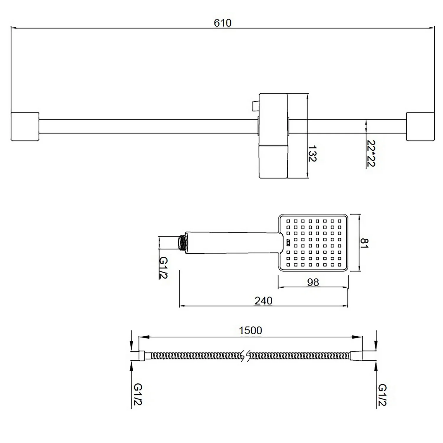 Aqualona Square Shower Handset Head, Riser Rail And Hose Kit - Chrome 6 Aqualona Square Shower Handset Head, Riser Rail And Hose Kit - Chrome - Image 4