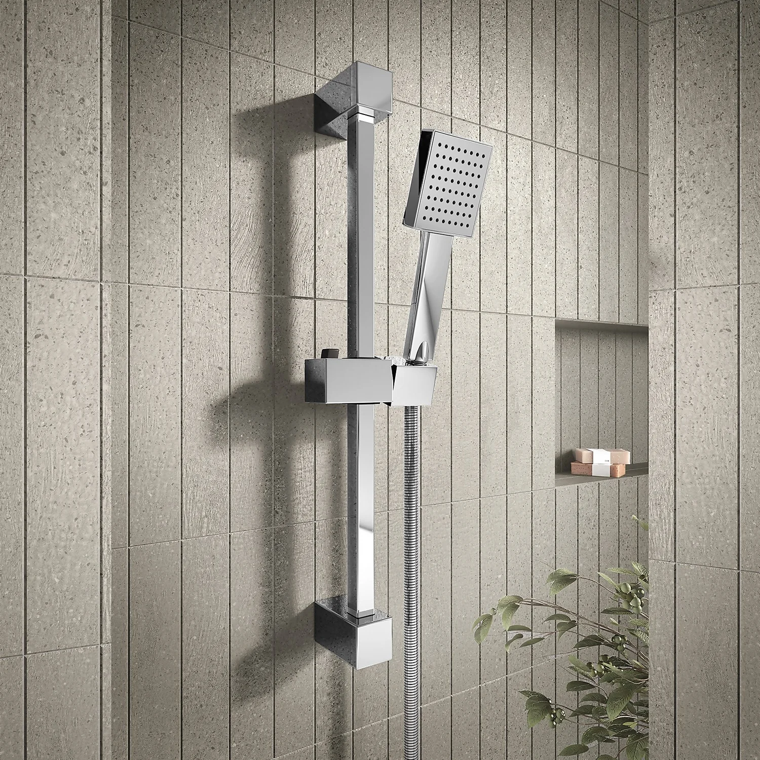 Aqualona Square Shower Handset Head, Riser Rail And Hose Kit - Chrome 4 Aqualona Square Shower Handset Head, Riser Rail And Hose Kit - Chrome - Image 2