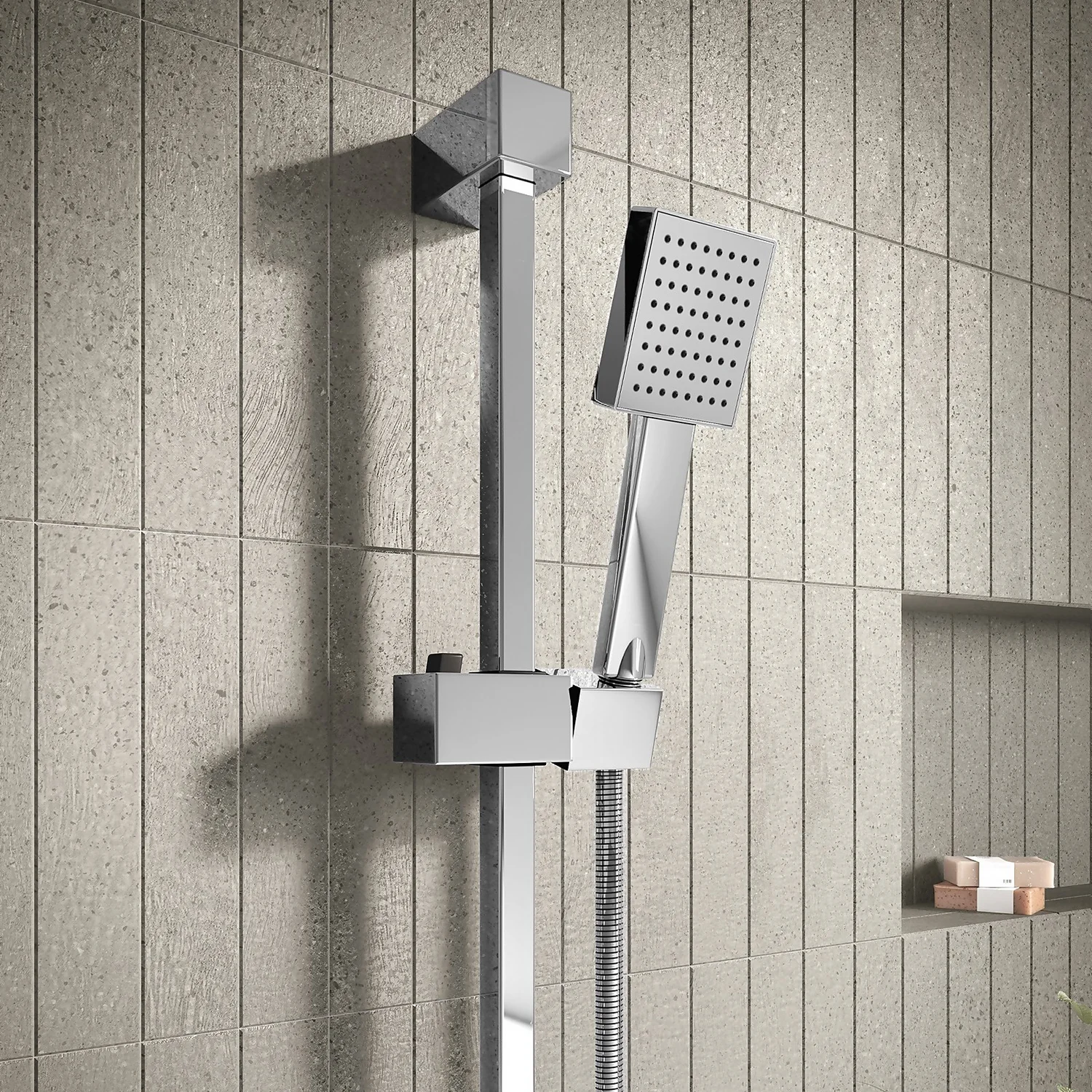 Aqualona Square Shower Handset Head, Riser Rail And Hose Kit - Chrome 5 Aqualona Square Shower Handset Head, Riser Rail And Hose Kit - Chrome - Image 3