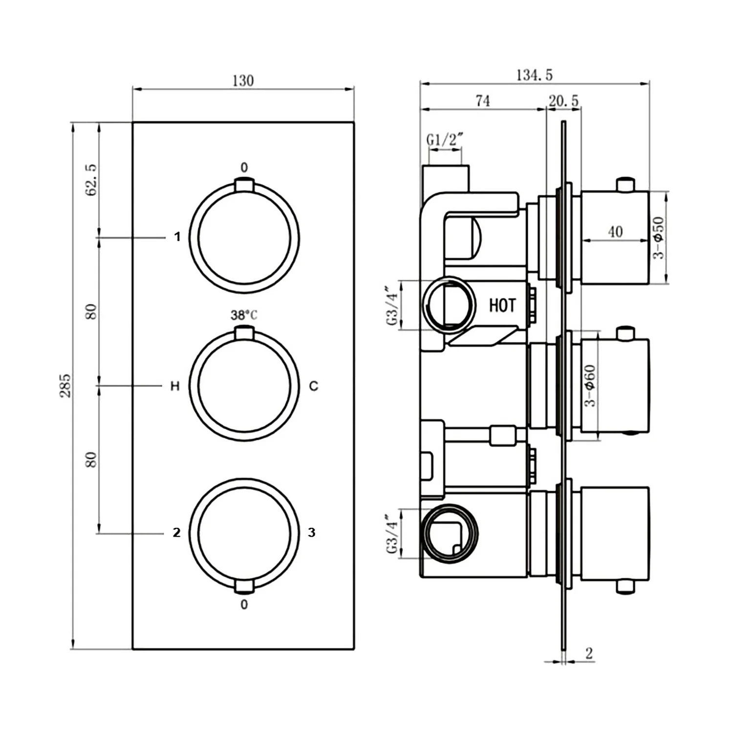 Thermostatic 3 Way Shower Valve - Matt Black Finish 6 Thermostatic 3 Way Shower Valve - Matt Black Finish - Image 4