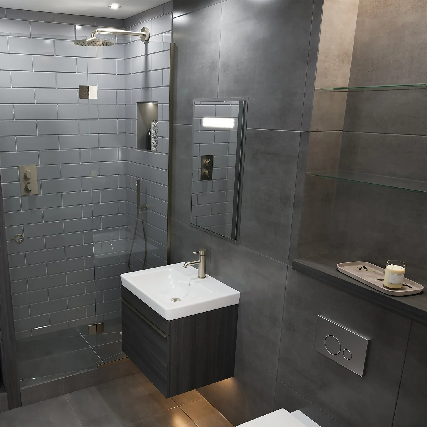 Bathstore Brushed Nickel 250mm Round Shower Head With Wall Arm 4 Bathstore Brushed Nickel 250mm Round Shower Head With Wall Arm - Image 2