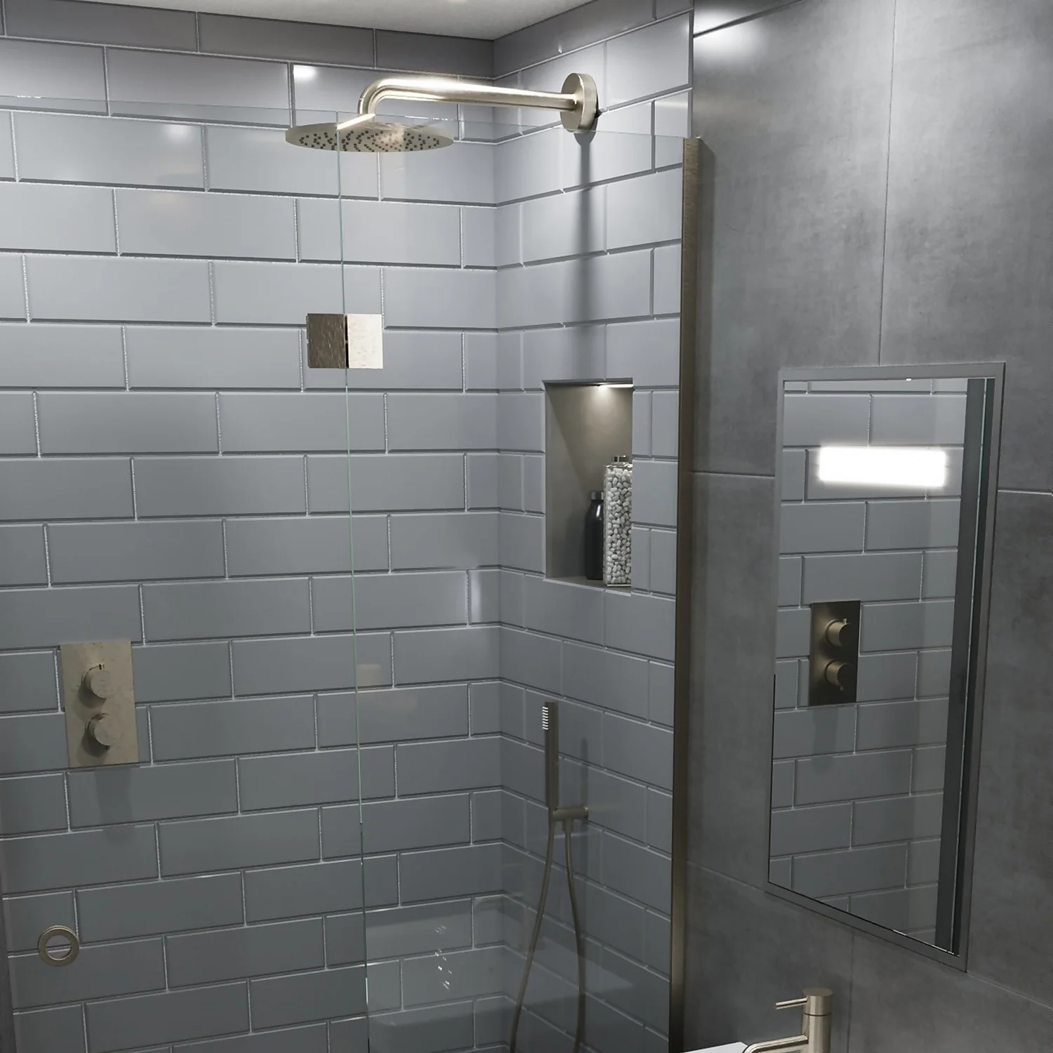 Bathstore Brushed Nickel 250mm Round Shower Head With Wall Arm 5 Bathstore Brushed Nickel 250mm Round Shower Head With Wall Arm - Image 3