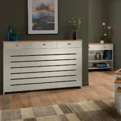 Barnford Large Radiator Cover With Drawers In Cream & Oak Effect -Triton None Store 13938566 1345032803467157