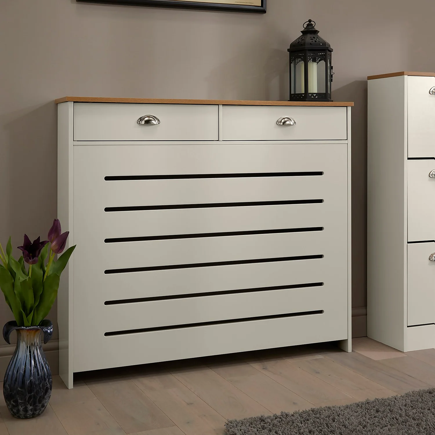 Barnford Medium Radiator Cover With Drawers In Cream & Oak Effect 5 Barnford Medium Radiator Cover With Drawers In Cream & Oak Effect - Image 3