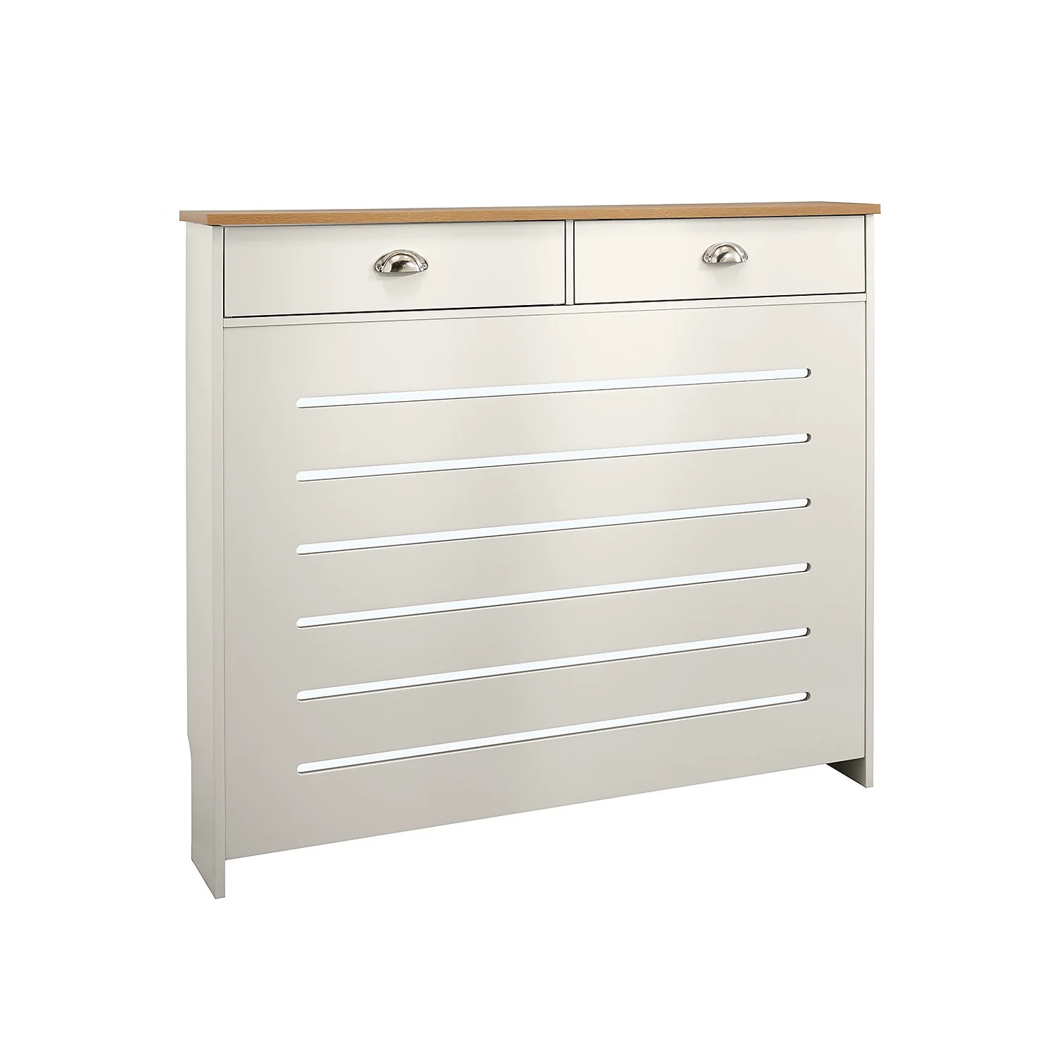 Barnford Medium Radiator Cover With Drawers In Cream & Oak Effect 3 Barnford Medium Radiator Cover With Drawers In Cream & Oak Effect