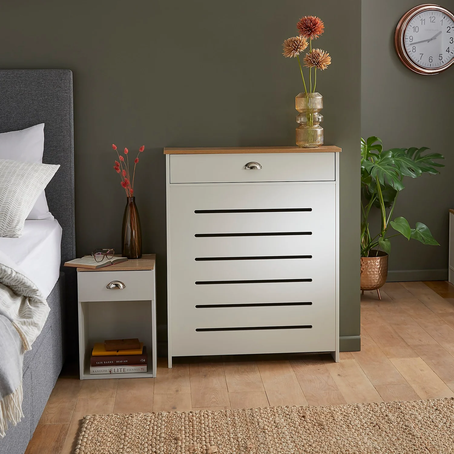 Barnford Small Radiator Cover With Drawer In Cream & Oak Effect 4 Barnford Small Radiator Cover With Drawer In Cream & Oak Effect - Image 2