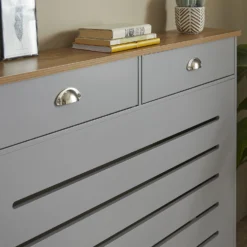 Barnford Medium Radiator Cover With Drawers In Grey & Oak Effect -Triton None Store 13938570 2105032803328092
