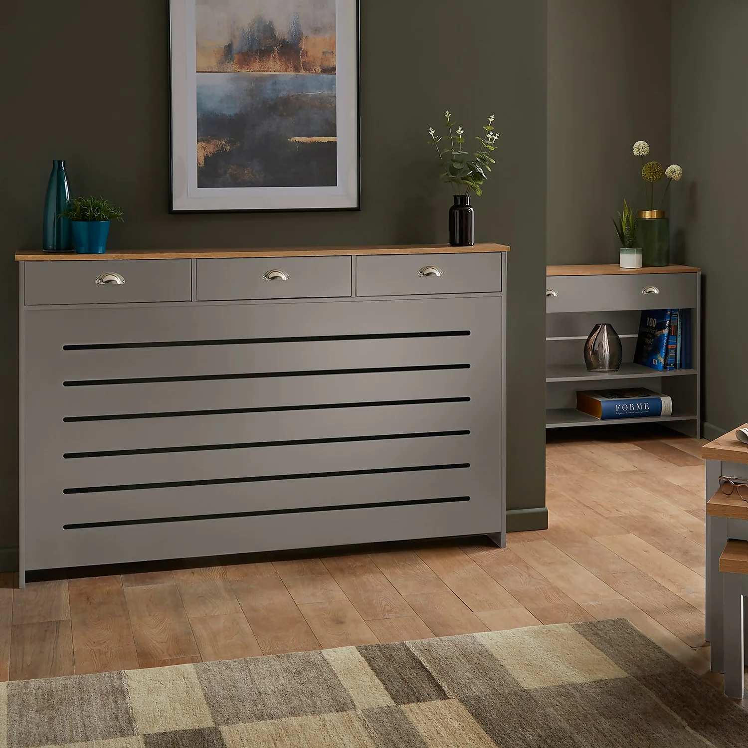 Barnford Large Radiator Cover With Drawers In Grey & Oak 5 Barnford Large Radiator Cover With Drawers In Grey & Oak - Image 3
