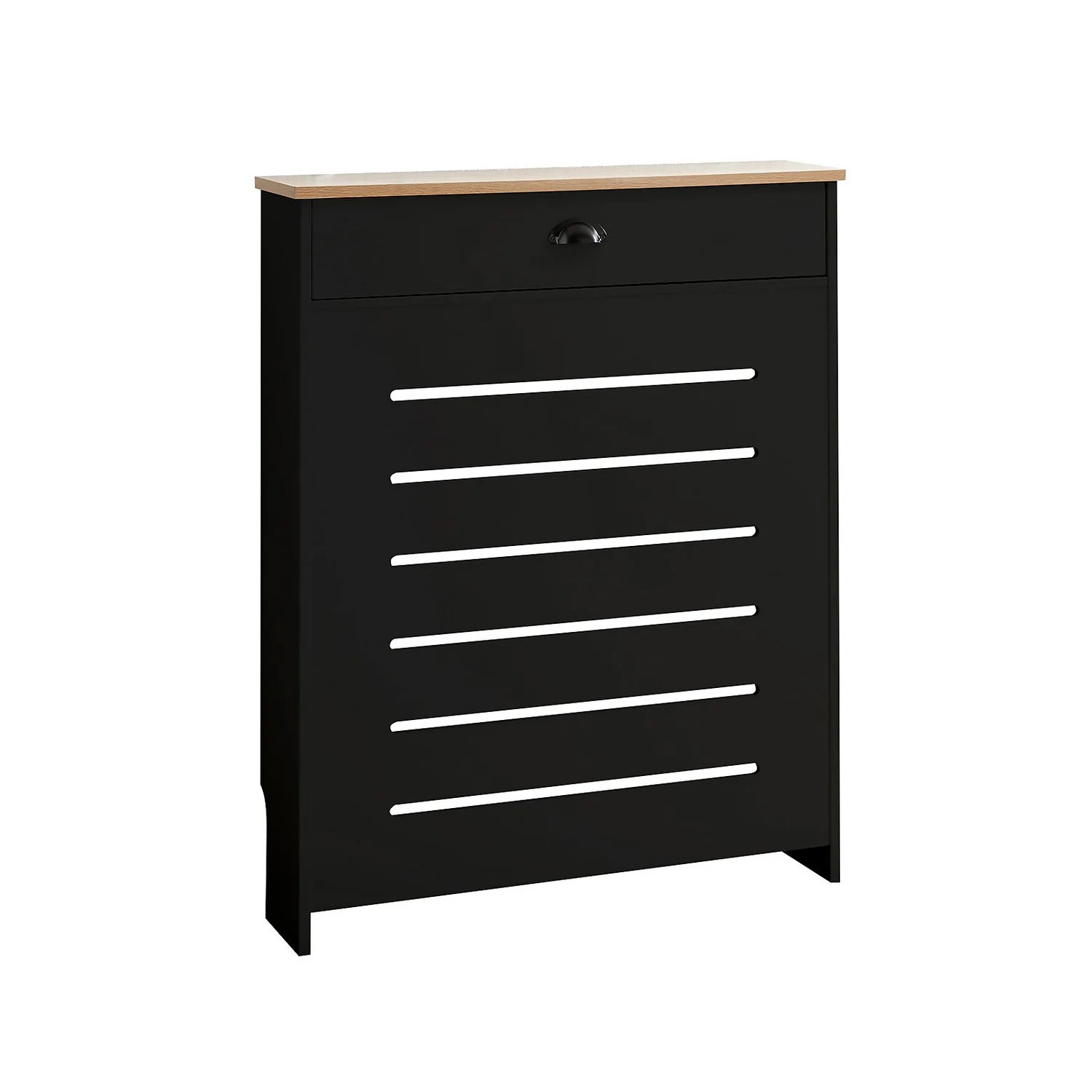 Barnford Small Radiator Cover With Drawer In Black & Oak Effect 3 Barnford Small Radiator Cover With Drawer In Black & Oak Effect