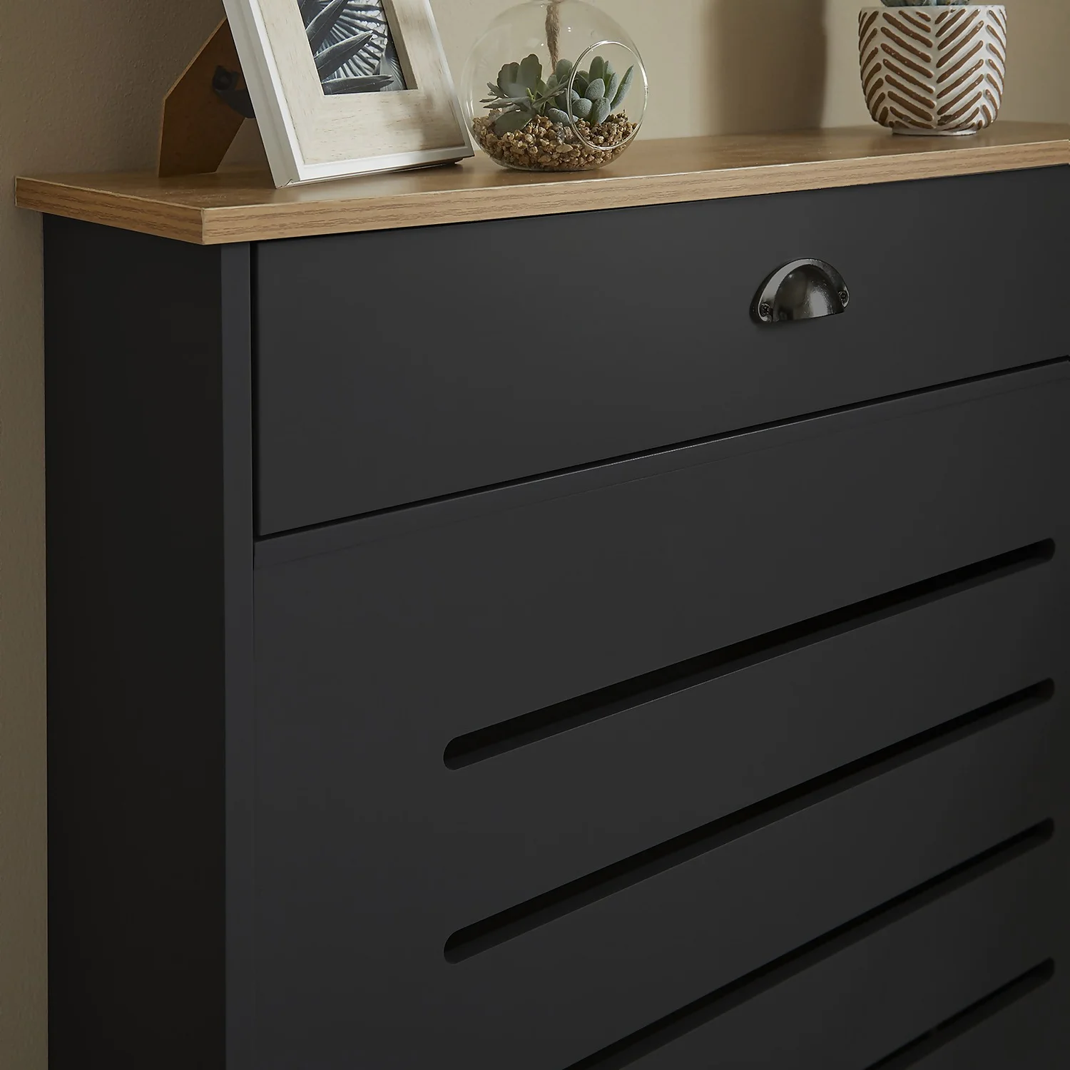 Barnford Small Radiator Cover With Drawer In Black & Oak Effect 8 Barnford Small Radiator Cover With Drawer In Black & Oak Effect - Image 6