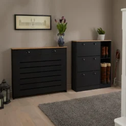 Barnford Medium Radiator Cover With Drawers In Black & Oak Effect -Triton None Store 13938573 1805032803135864
