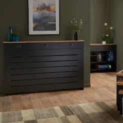 Barnford Large Radiator Cover With Drawers In Black & Oak Effect -Triton None Store 13938574 1085032803120048