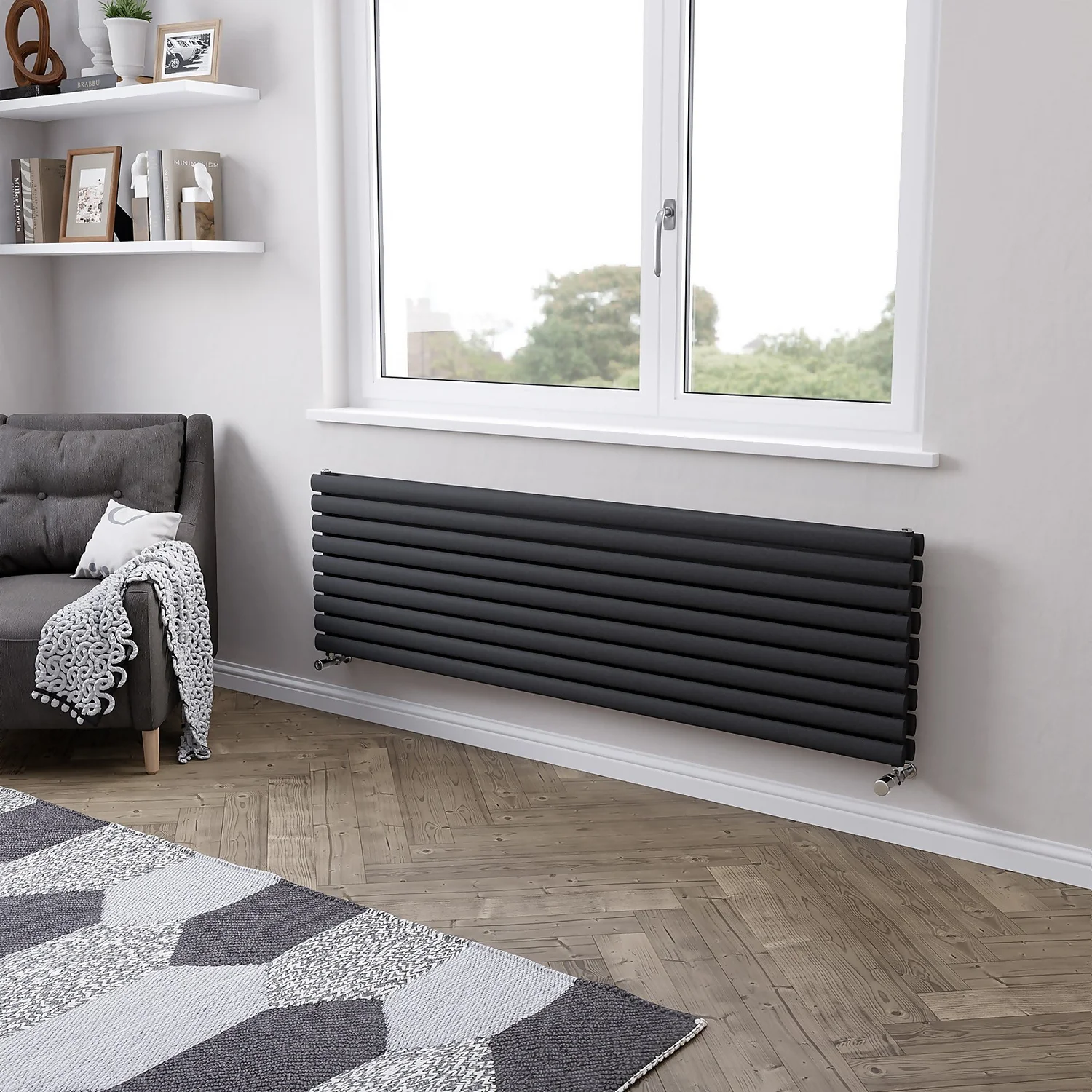 Eden Duplex Horizontal Designer Radiator 526x1800 Anthracite 4 Eden Duplex Horizontal Designer Radiator 526x1800 Anthracite - Image 2
